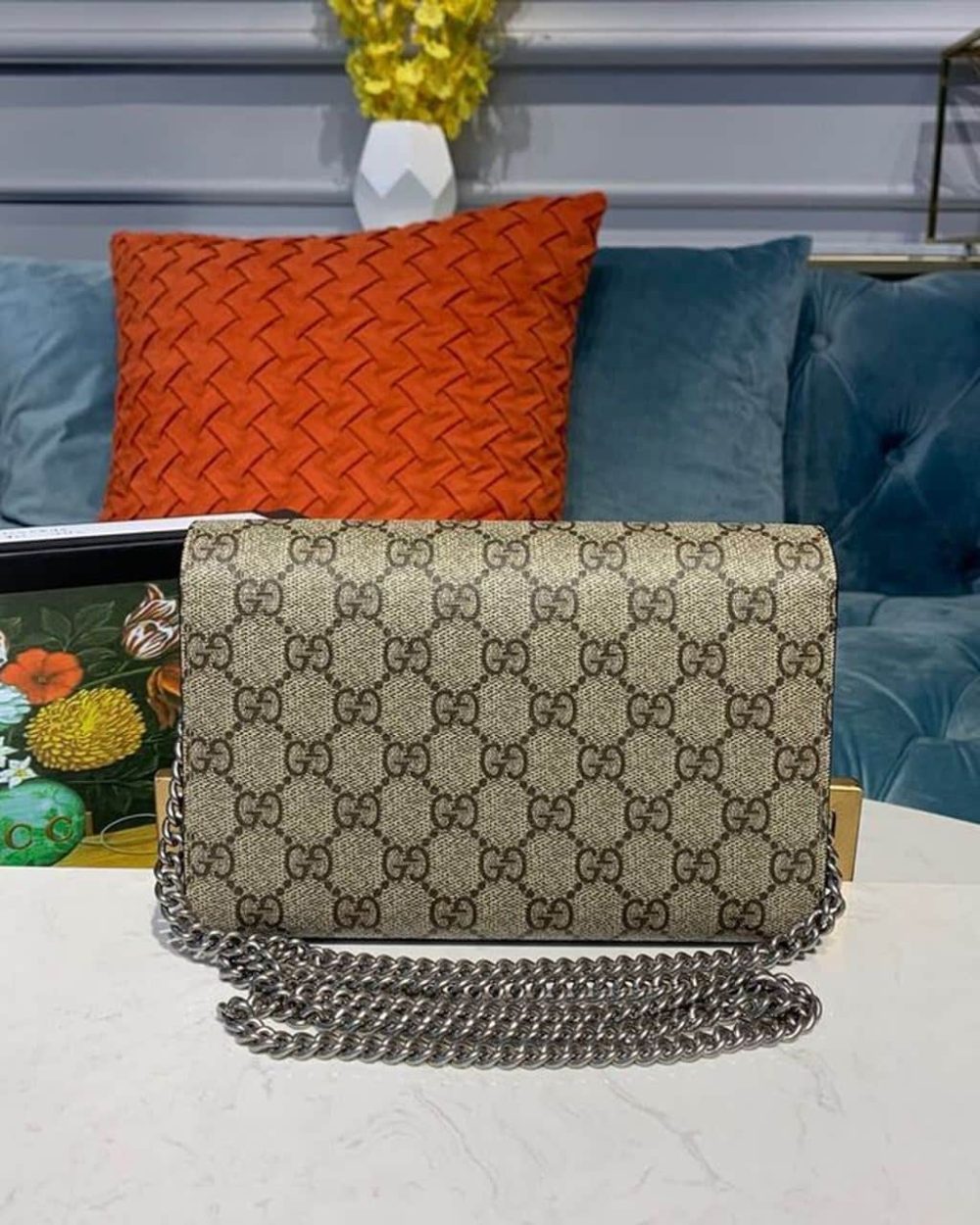 1:1 Replica Gucci Dionysus Mini Chain Bag Beige/Ebony GG Supreme Canvas For Women 8in/20cm GG 401231 KHNSN 8642