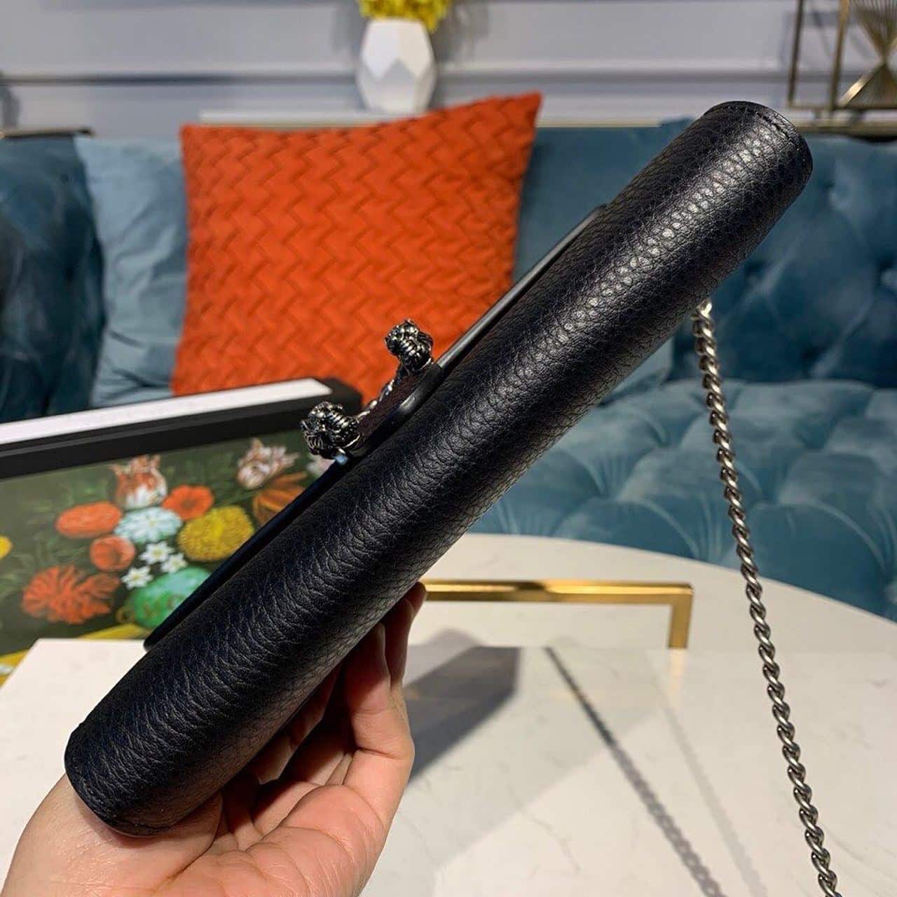 1:1 Replica Gucci Dionysus Mini Chain Bag Black Metal-Free Tanned For Women 8in/20cm GG 401231 CAOGN 8176 - Image 7