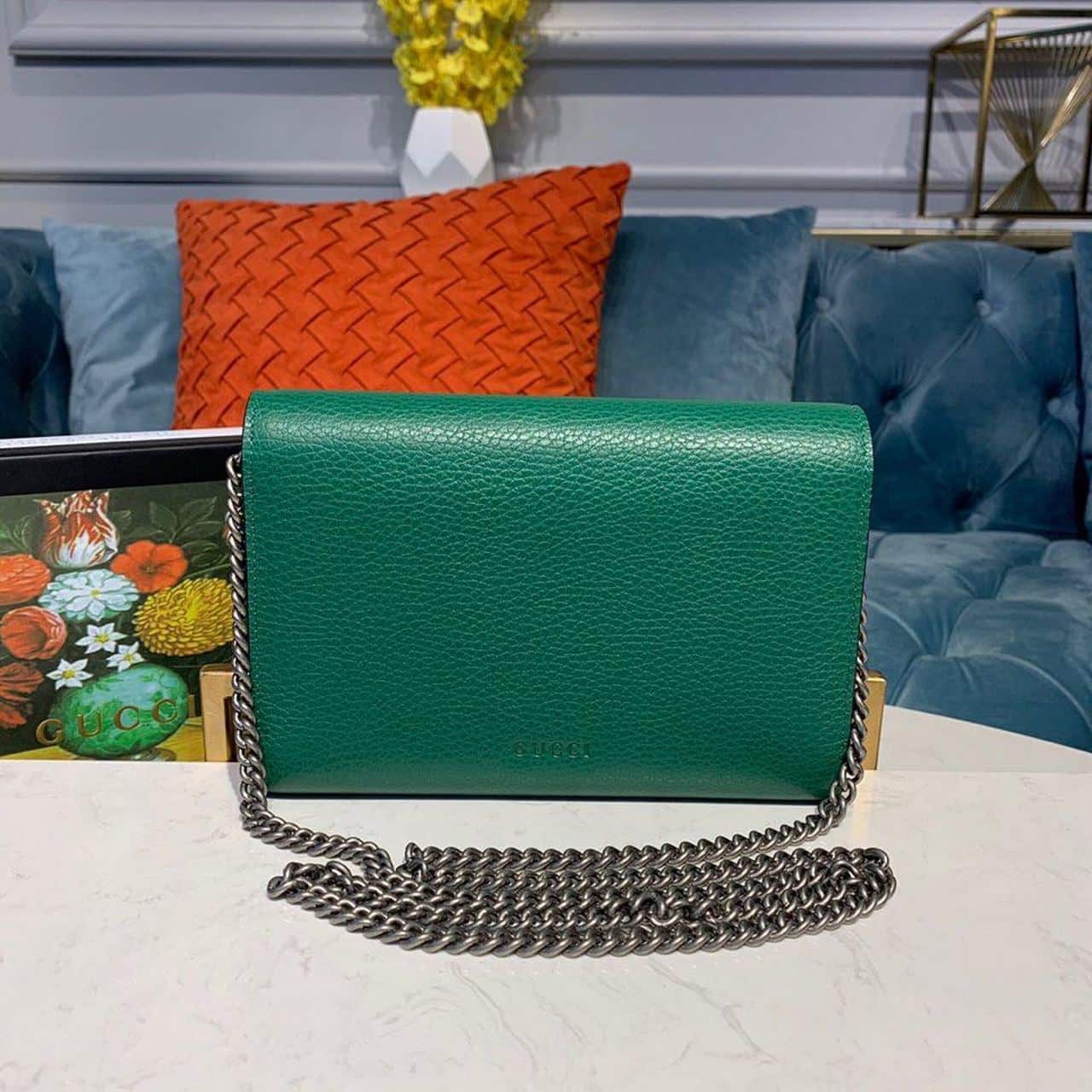 1:1 Replica Gucci Dionysus Mini Chain Bag Emerald Green Metal-Free Tanned For Women 8in/20cm GG 401231 CAOGX 3120 - Image 4