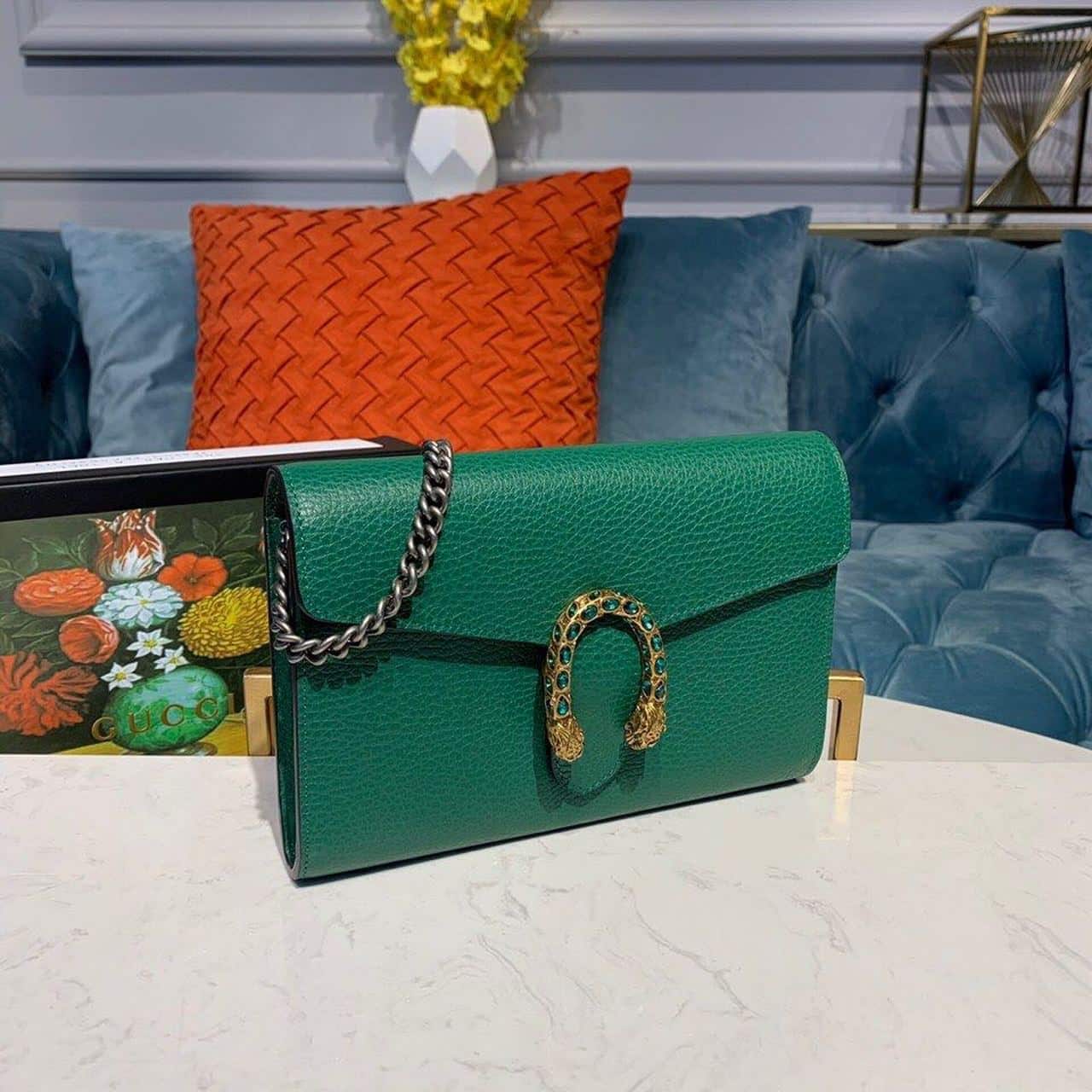 1:1 Replica Gucci Dionysus Mini Chain Bag Emerald Green Metal-Free Tanned For Women 8in/20cm GG 401231 CAOGX 3120 - Image 3