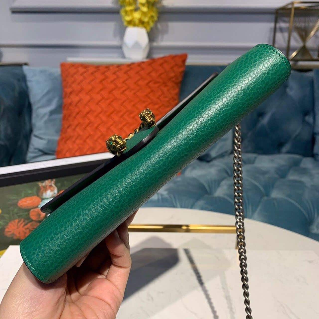 1:1 Replica Gucci Dionysus Mini Chain Bag Emerald Green Metal-Free Tanned For Women 8in/20cm GG 401231 CAOGX 3120 - Image 5