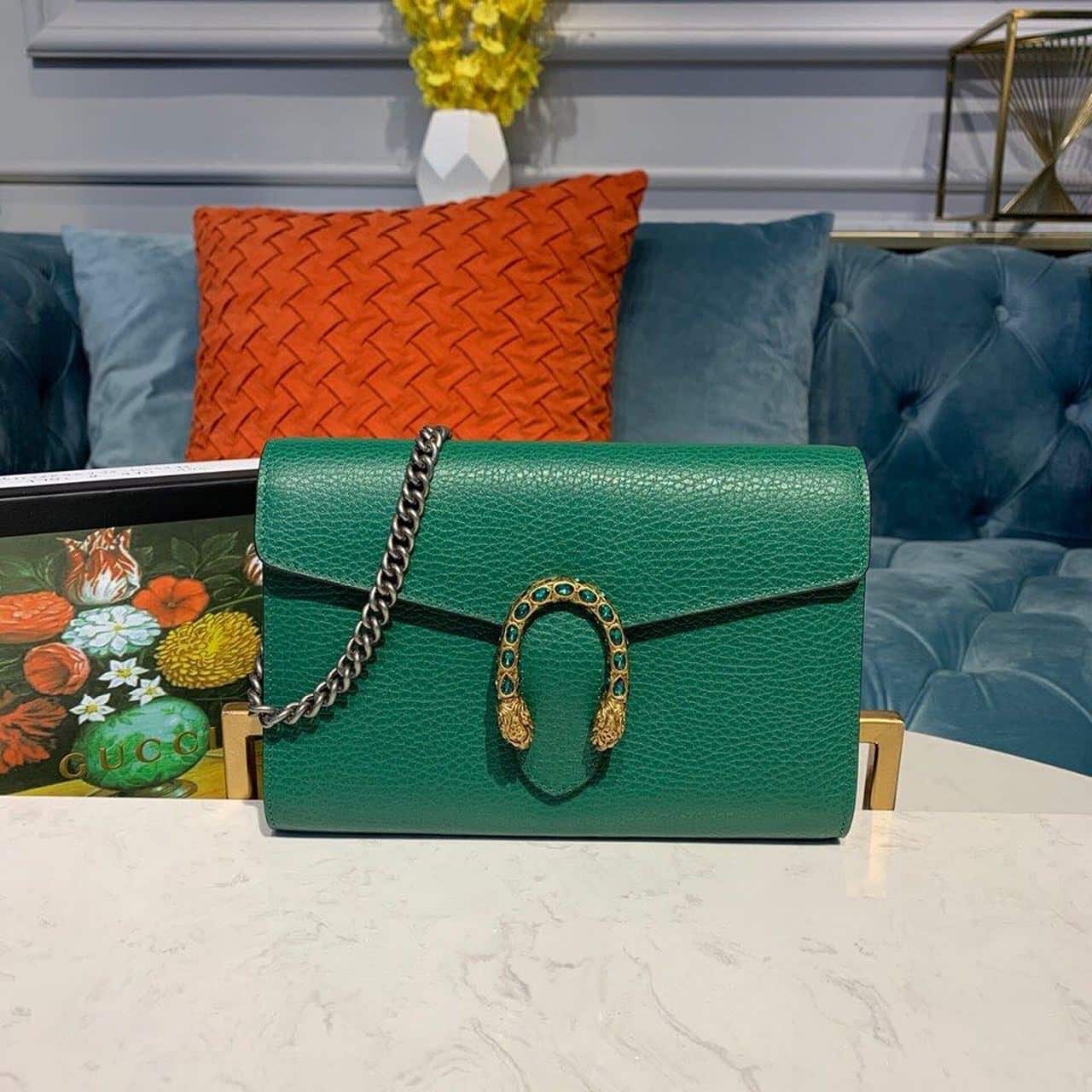 1:1 Replica Gucci Dionysus Mini Chain Bag Emerald Green Metal-Free Tanned For Women 8in/20cm GG 401231 CAOGX 3120