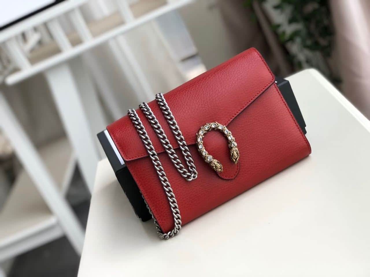 1:1 Replica Gucci Dionysus Mini Chain Bag Hibiscus Red Metal-Free Tanned For Women 8in/20cm GG 401231 CAOGX 8990 - Image 2