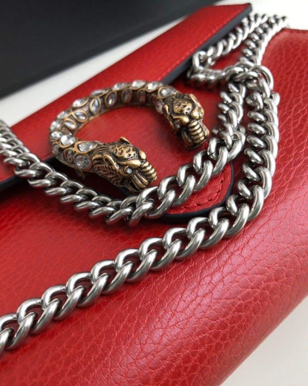 1:1 Replica Gucci Dionysus Mini Chain Bag Hibiscus Red Metal-Free Tanned For Women 8in/20cm GG 401231 CAOGX 8990