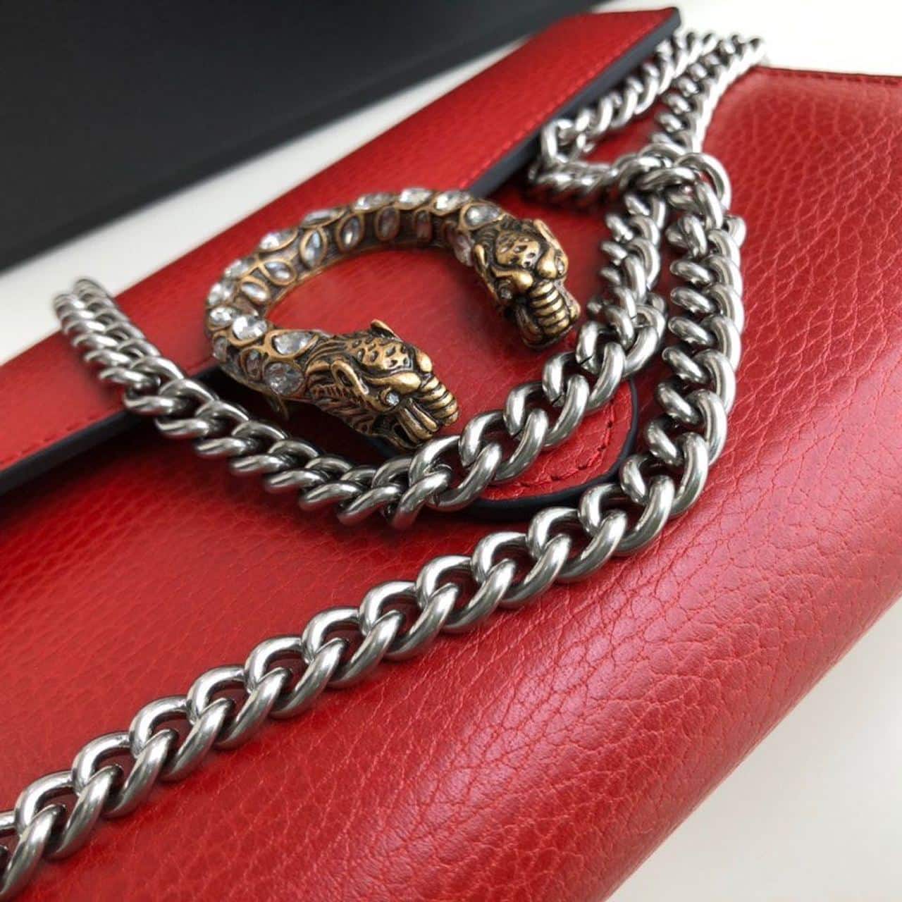 1:1 Replica Gucci Dionysus Mini Chain Bag Hibiscus Red Metal-Free Tanned For Women 8in/20cm GG 401231 CAOGX 8990 - Image 8