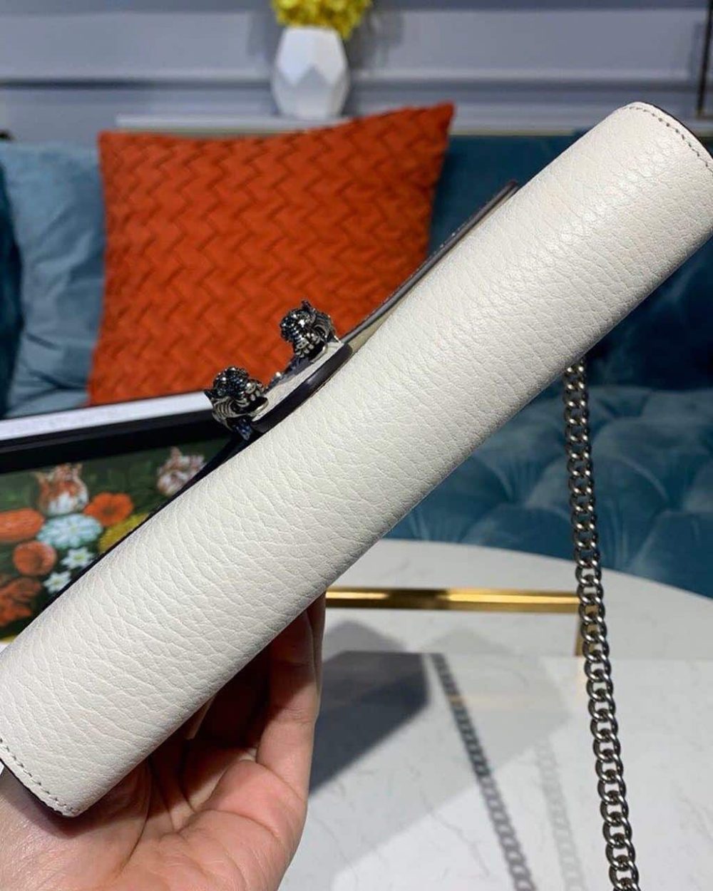 1:1 Replica Gucci Dionysus Mini Chain Bag White Metal-Free Tanned For Women 8in/20cm GG 401231 CAOGM 9174