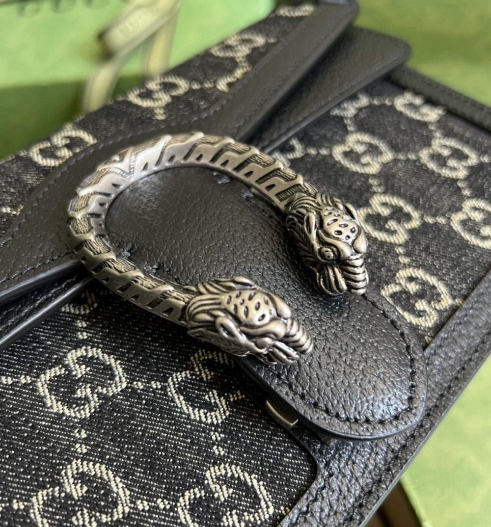 1:1 Replica Gucci Dionysus Small GG Shoulder Bag Black And Ivory GG Denim Jacquard For Women 10in/25cm 499623 UN3BN 1274