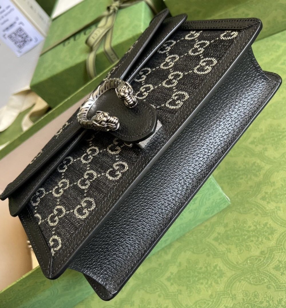 1:1 Replica Gucci Dionysus Small GG Shoulder Bag Black And Ivory GG Denim Jacquard For Women 10in/25cm 499623 UN3BN 1274