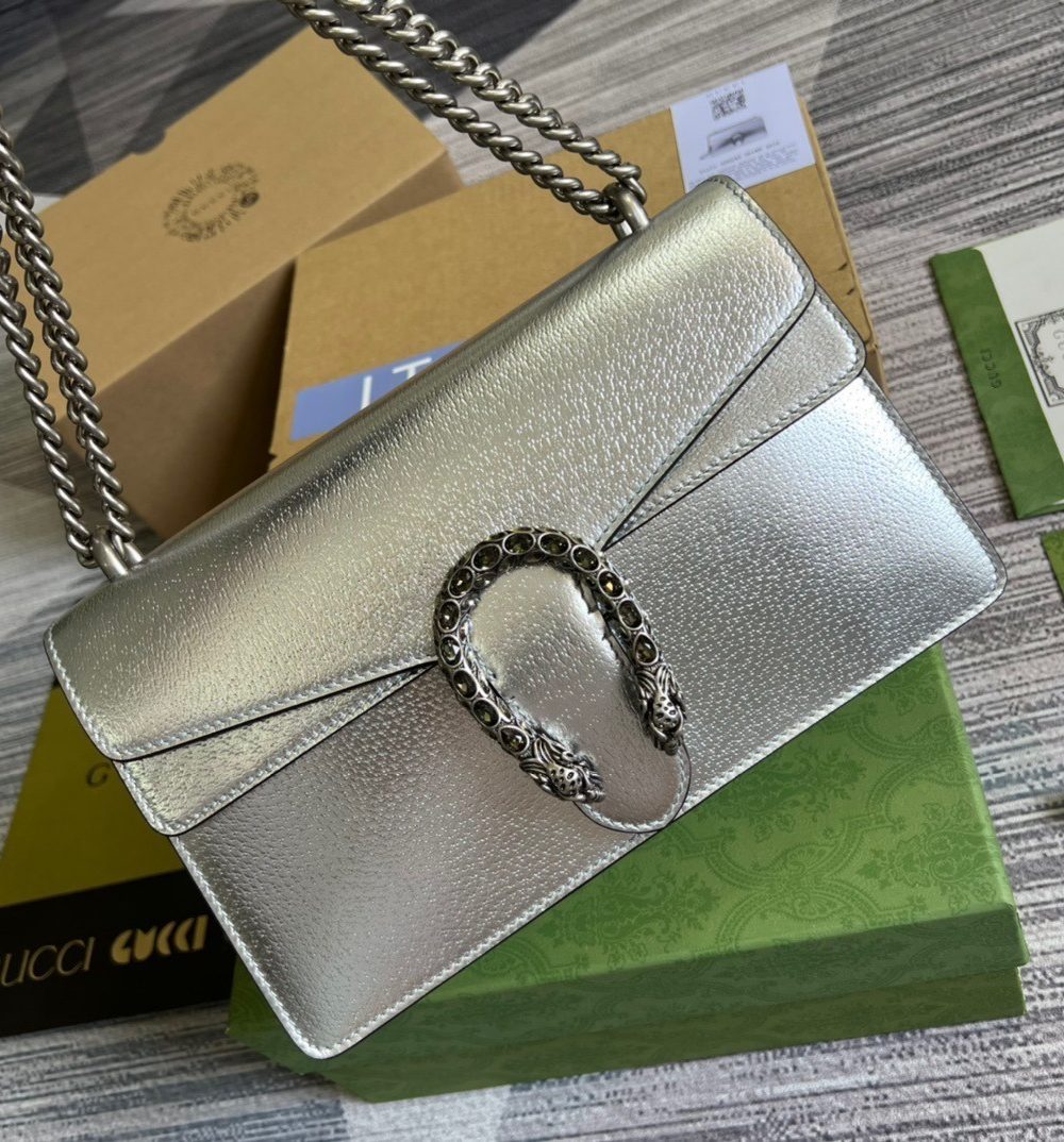 1:1 Replica Gucci Dionysus Small Shoulder Bag Silver For Women, Women's Bags 10in/26cm GG 499623 1TRBN 8173
