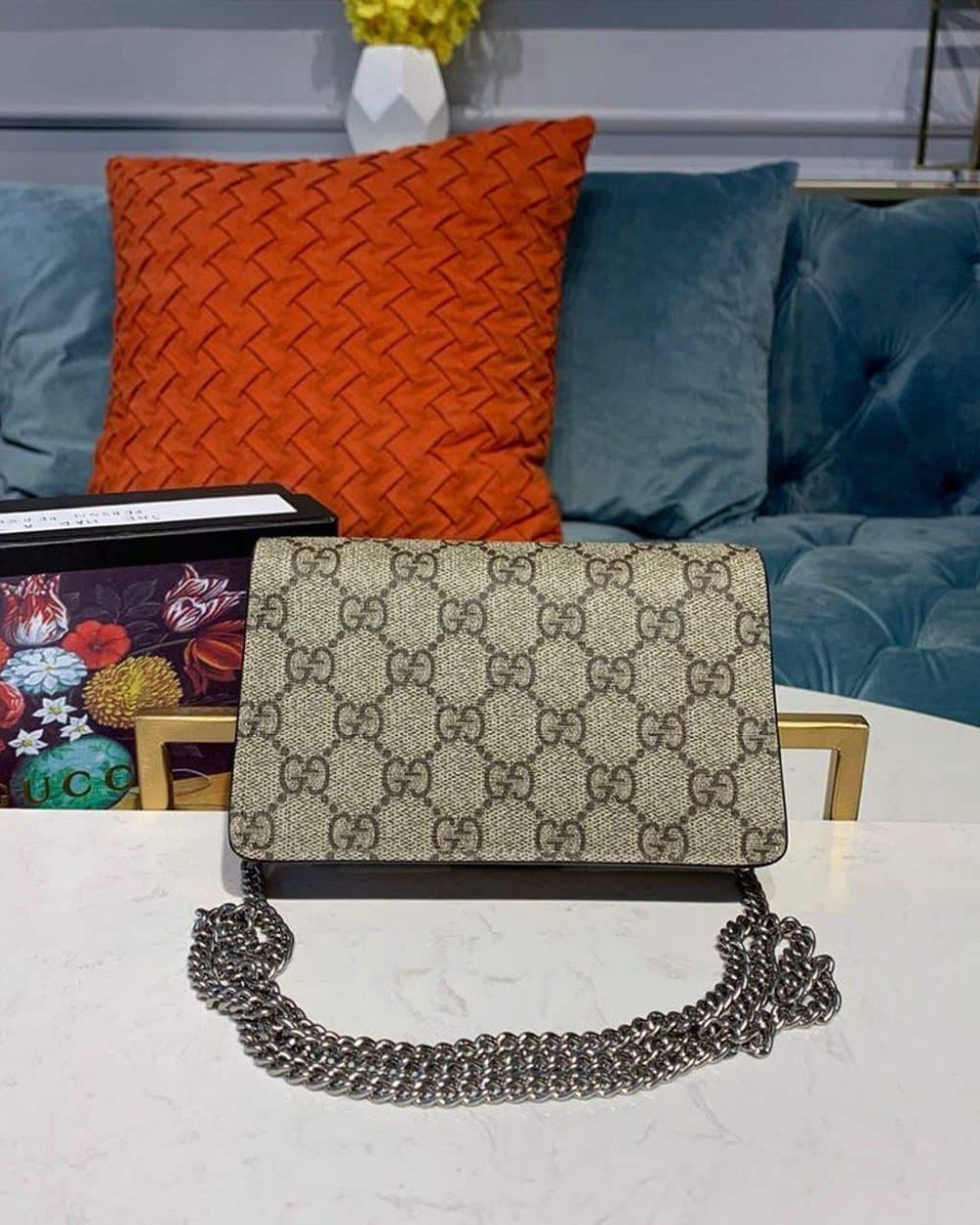 1:1 Replica Gucci Dionysus Super Mini Bag Emerald GG Supreme Canvas Made Using An Earth-Conscious Process With Taupe Detail For Women 6.5in/16.5cm GG 476432 KHNRN 8642