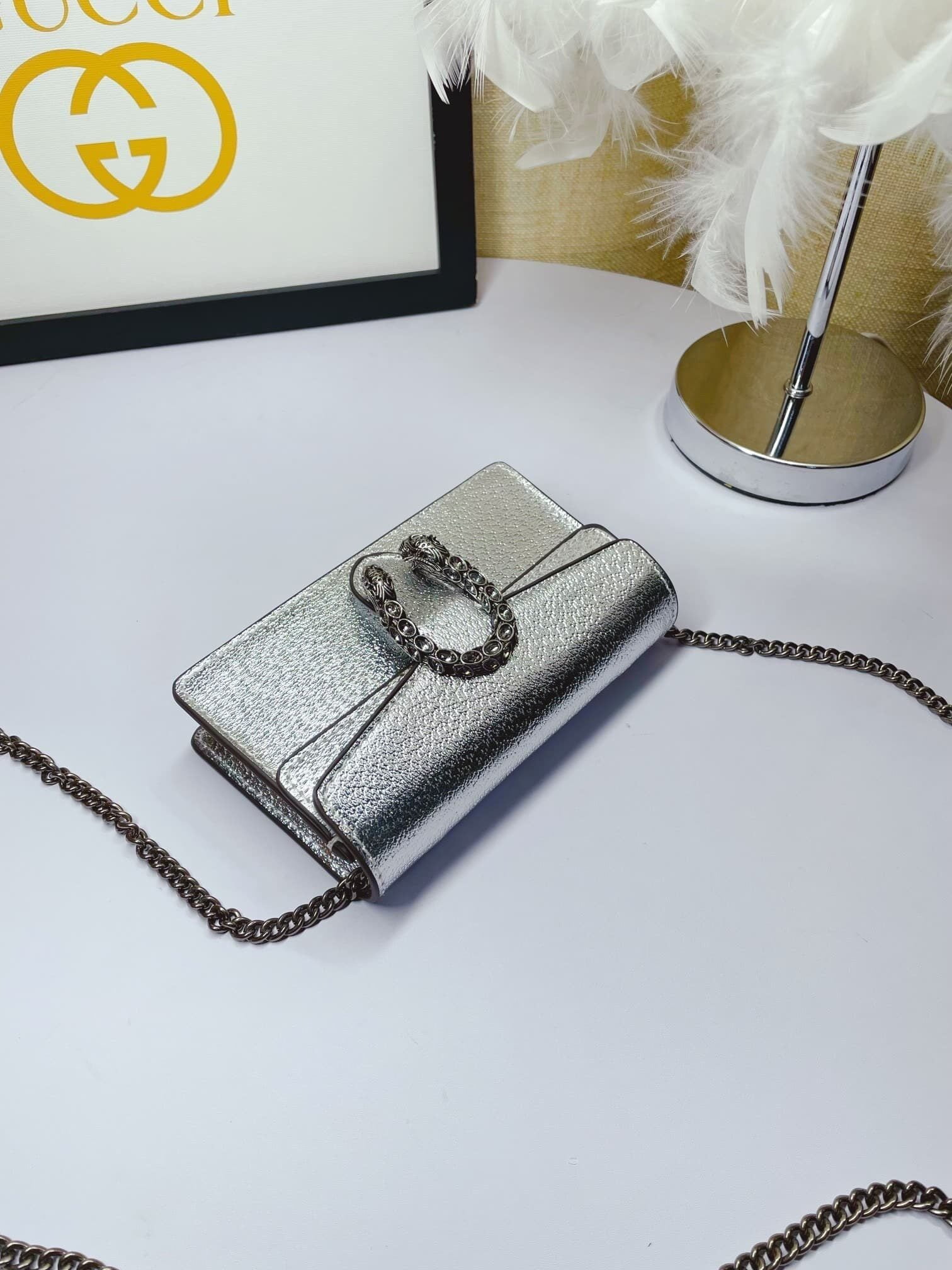 1:1 Replica Gucci Dionysus Super Mini Bag Silver For Women, Women's Bags 6.5in/17cm GG 476432 1TRBN 8173