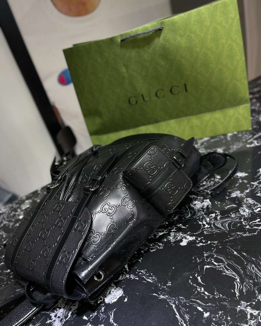 1:1 Replica Gucci Embossed Backpack GG Black For Men 41cm / 16.1in 625770 1W3BN 1000