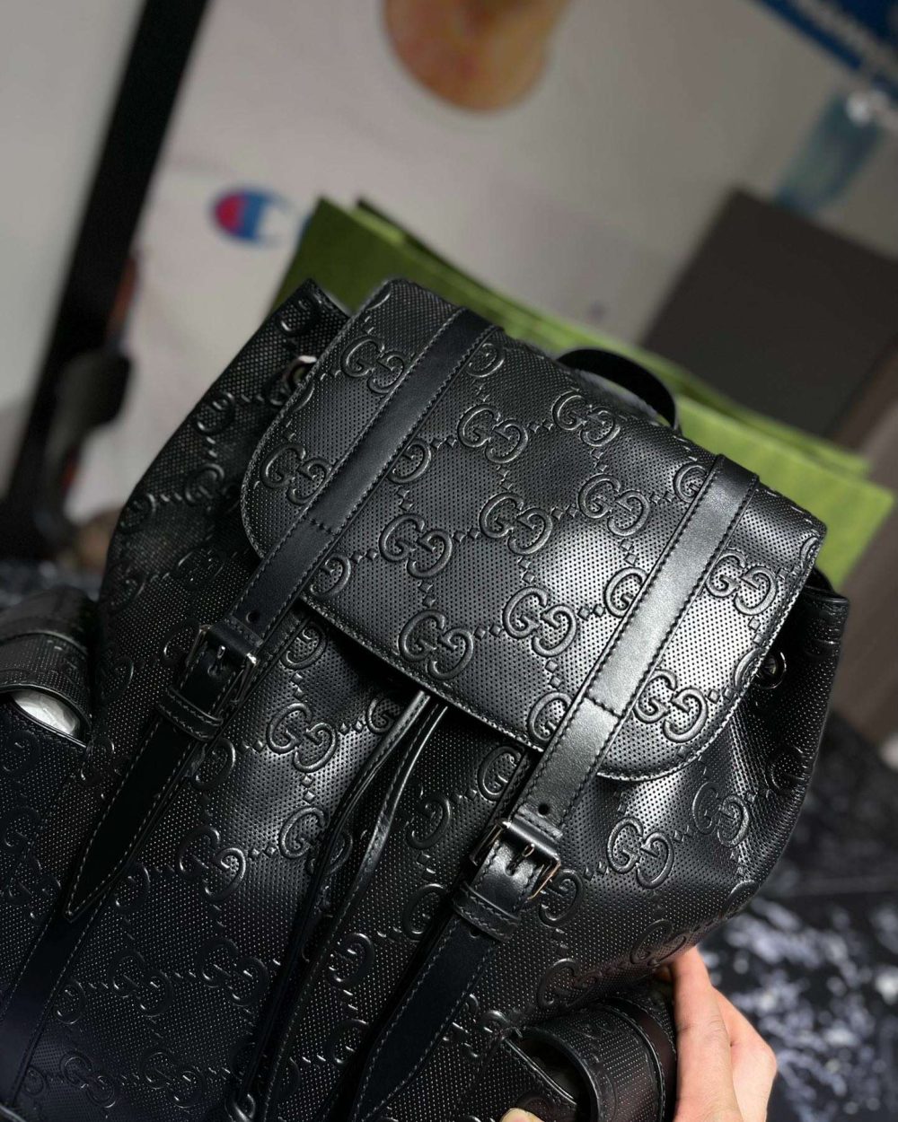 1:1 Replica Gucci Embossed Backpack GG Black For Men 41cm / 16.1in 625770 1W3BN 1000