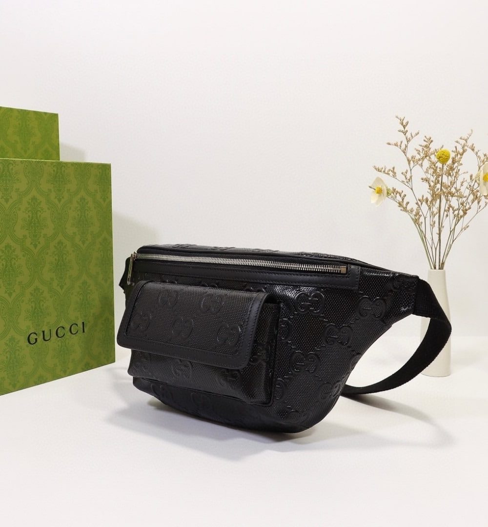 1:1 Replica Gucci Embossed Belt Bag Black For Men 11in/28cm 645093 1W3CN 1000