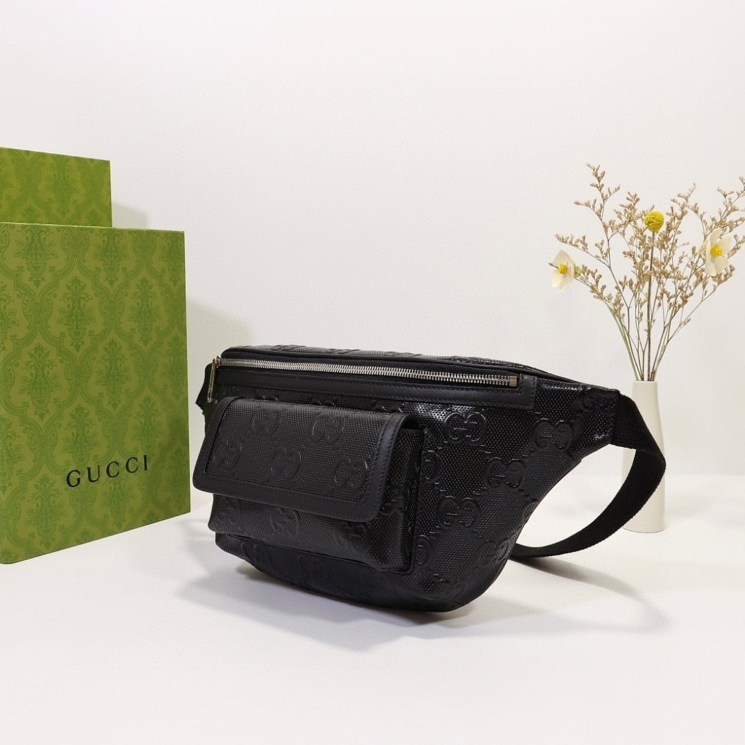 1:1 Replica Gucci Embossed Belt Bag Black For Men 11in/28cm 645093 1W3CN 1000 - Image 8