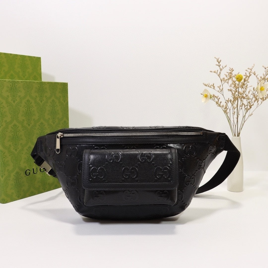 1:1 Replica Gucci Embossed Belt Bag Black For Men 11in/28cm 645093 1W3CN 1000 - Image 6