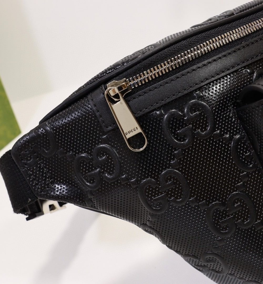 1:1 Replica Gucci Embossed Belt Bag Black For Men 11in/28cm 645093 1W3CN 1000