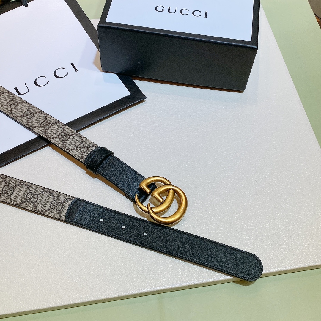 1:1 Replica Gucci GG Belt With Double G Buckle Beige/Black, Women Belt 625839 92TLT 9769 - Image 2