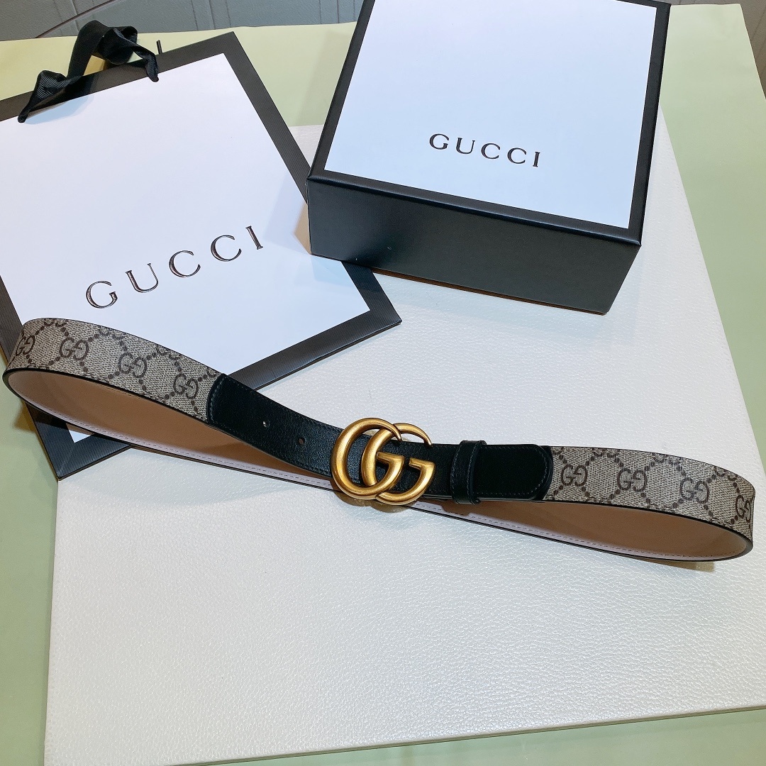 1:1 Replica Gucci GG Belt With Double G Buckle Beige/Black, Women Belt 625839 92TLT 9769 - Image 3