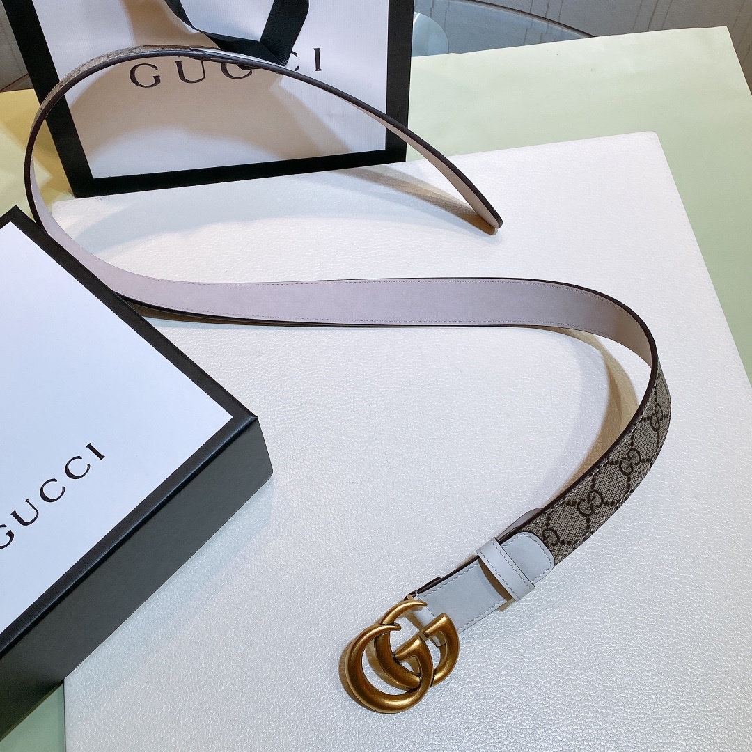 1:1 Replica Gucci GG Belt With Double G Buckle Beige/White, Women Belt 625839 92TLC 9761 - Image 5
