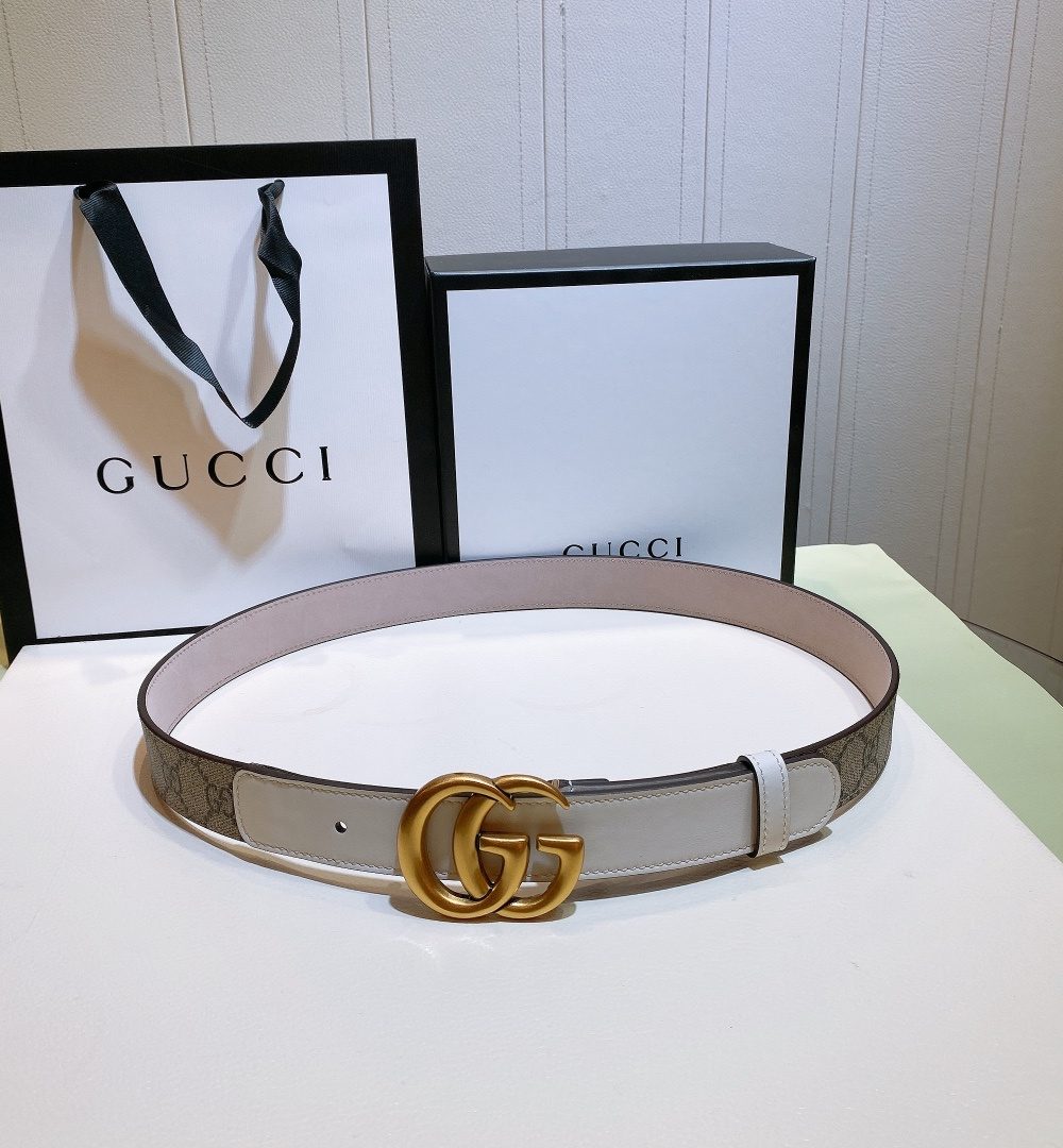 1:1 Replica Gucci GG Belt With Double G Buckle Beige/White, Women Belt ‎625839 92TLC 9761