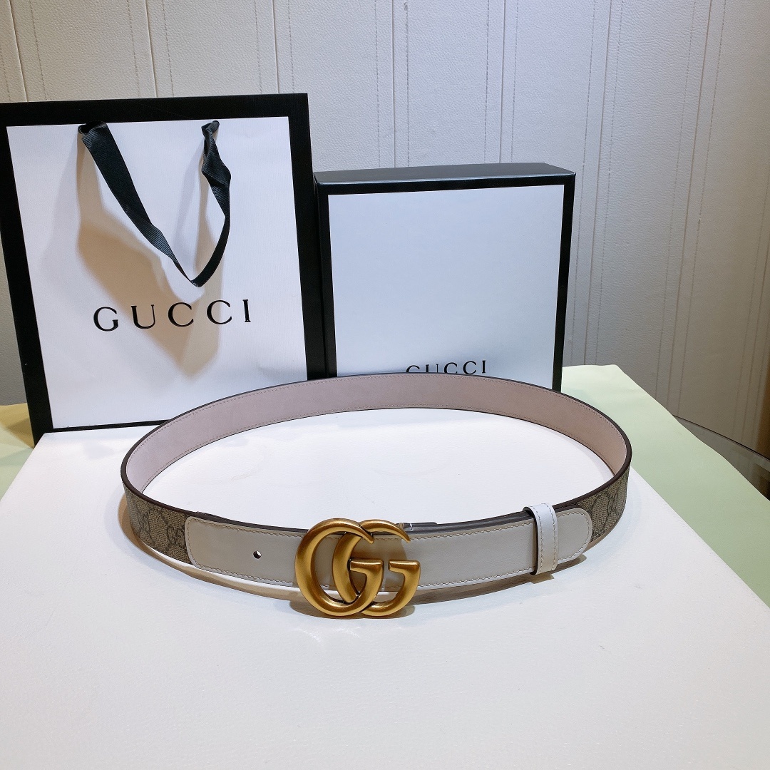 1:1 Replica Gucci GG Belt With Double G Buckle Beige/White, Women Belt 625839 92TLC 9761