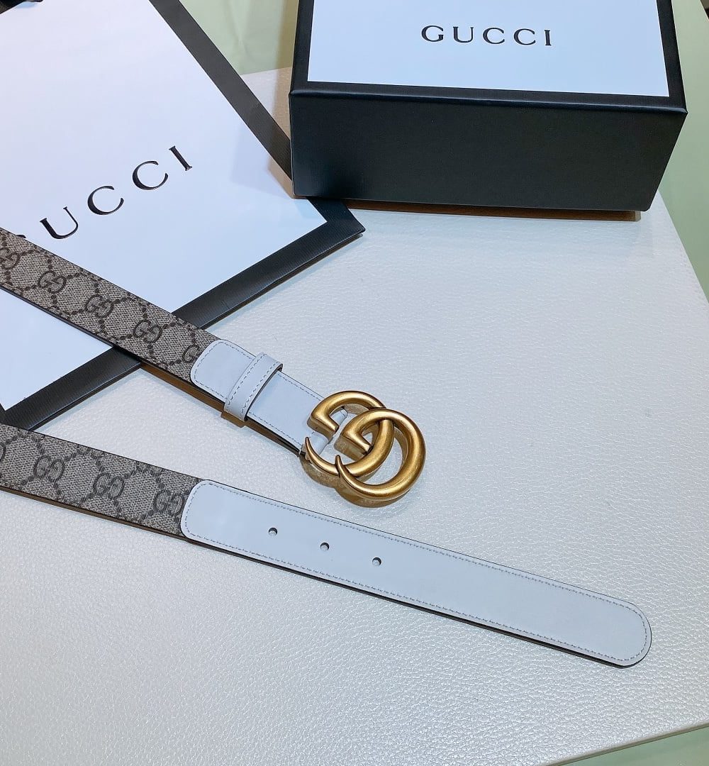1:1 Replica Gucci GG Belt With Double G Buckle Beige/White, Women Belt ‎625839 92TLC 9761