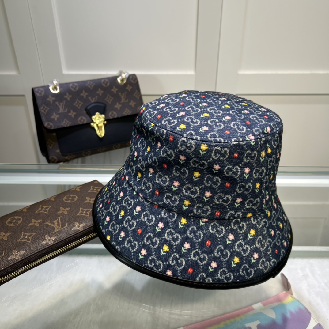 Gucci GG Bucket Hat With Floral Black GG Hat - Image 4