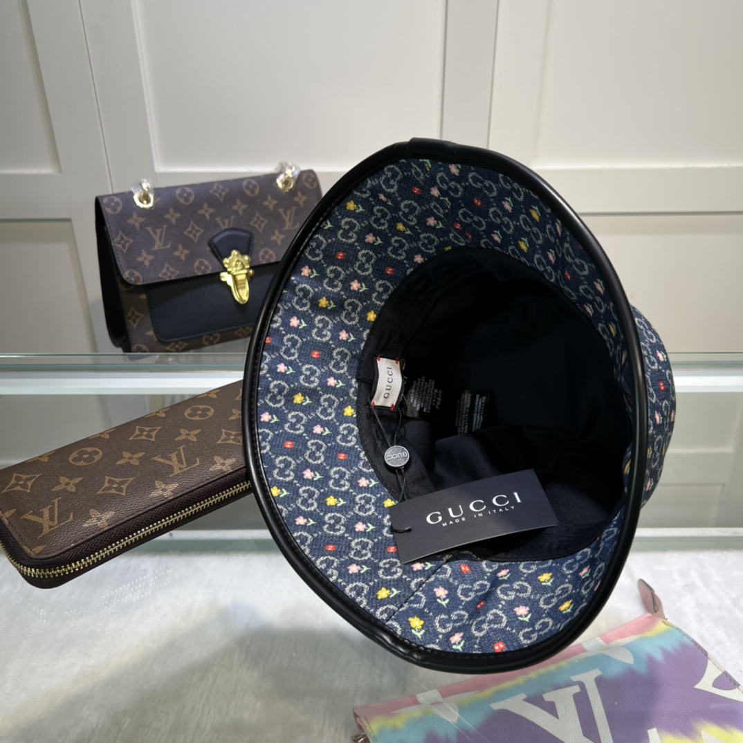 Gucci GG Bucket Hat With Floral Black GG Hat - Image 3