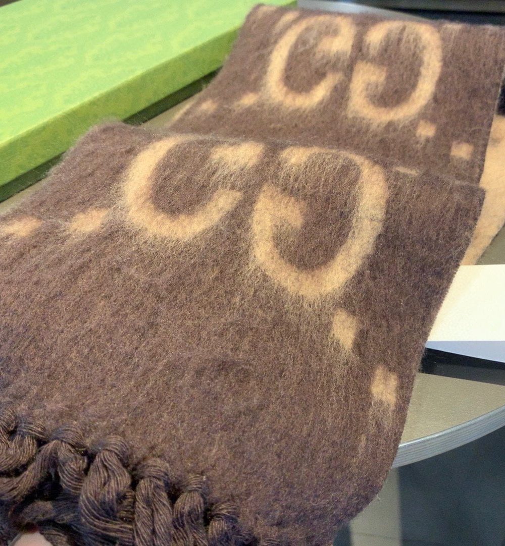 Gucci GG Cashmere Jacquard Scarf Brown 87in/220cm 