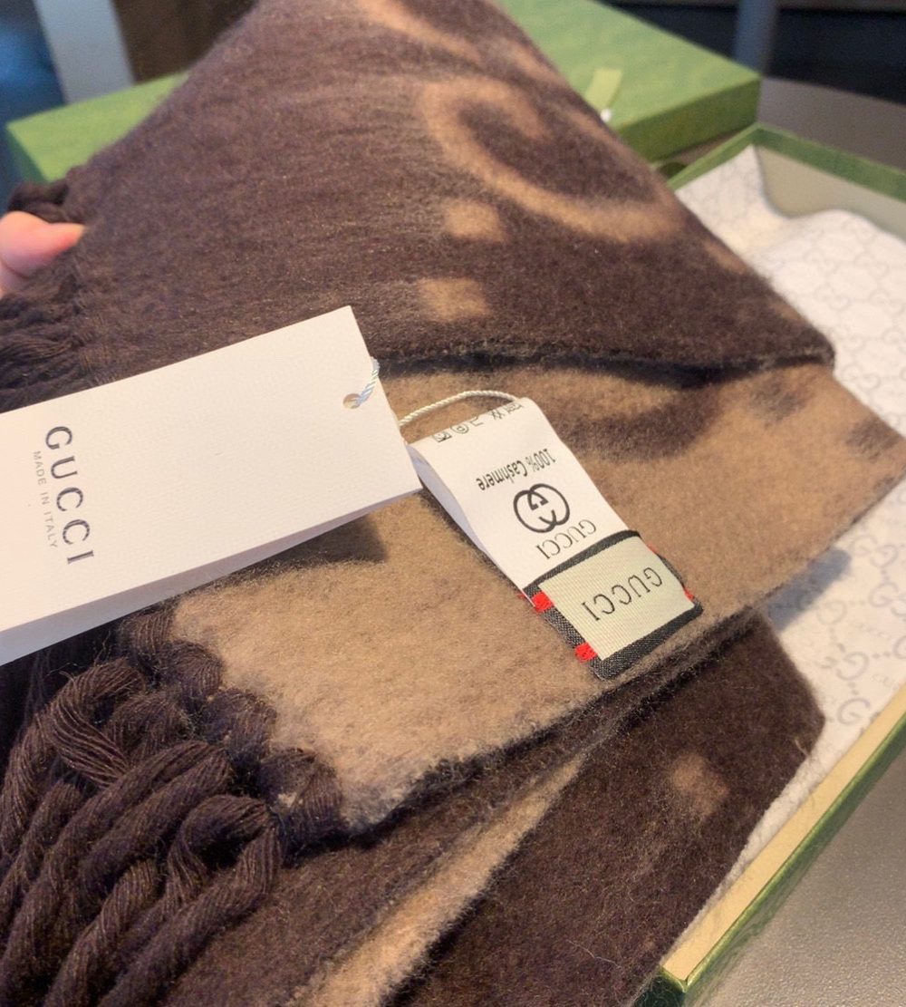 Gucci GG Cashmere Jacquard Scarf Brown 87in/220cm 