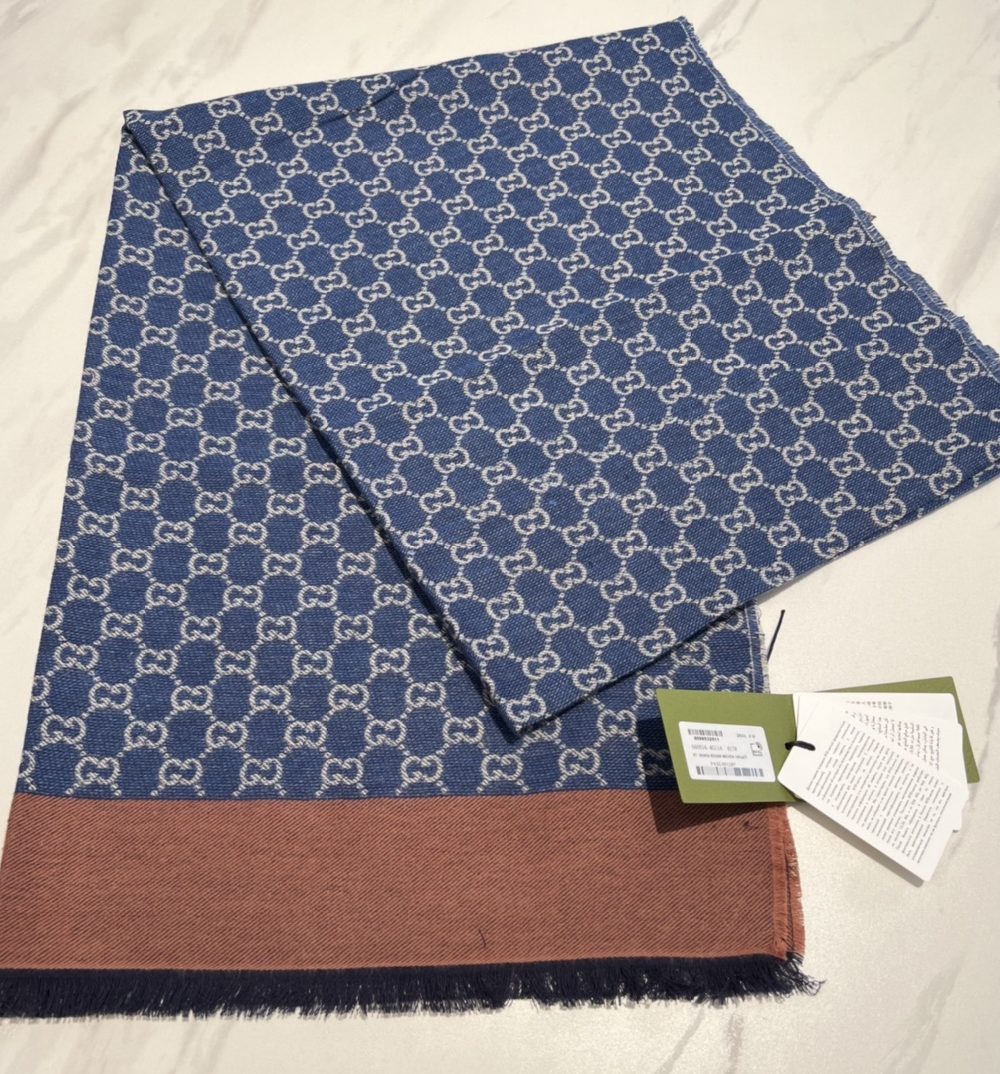 Gucci GG Cotton Jacquard Stole Scarf Blue 79in/200cm 