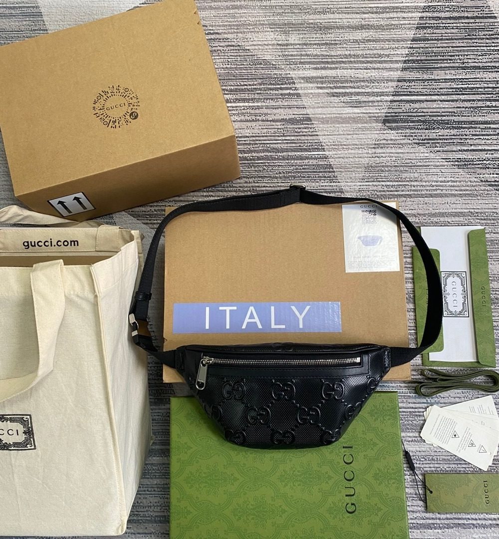 1:1 Replica Gucci GG Embossed Belt Bag Black GG Embossed For Men  9.1in/23cm GG 658582 1W3CN 1000