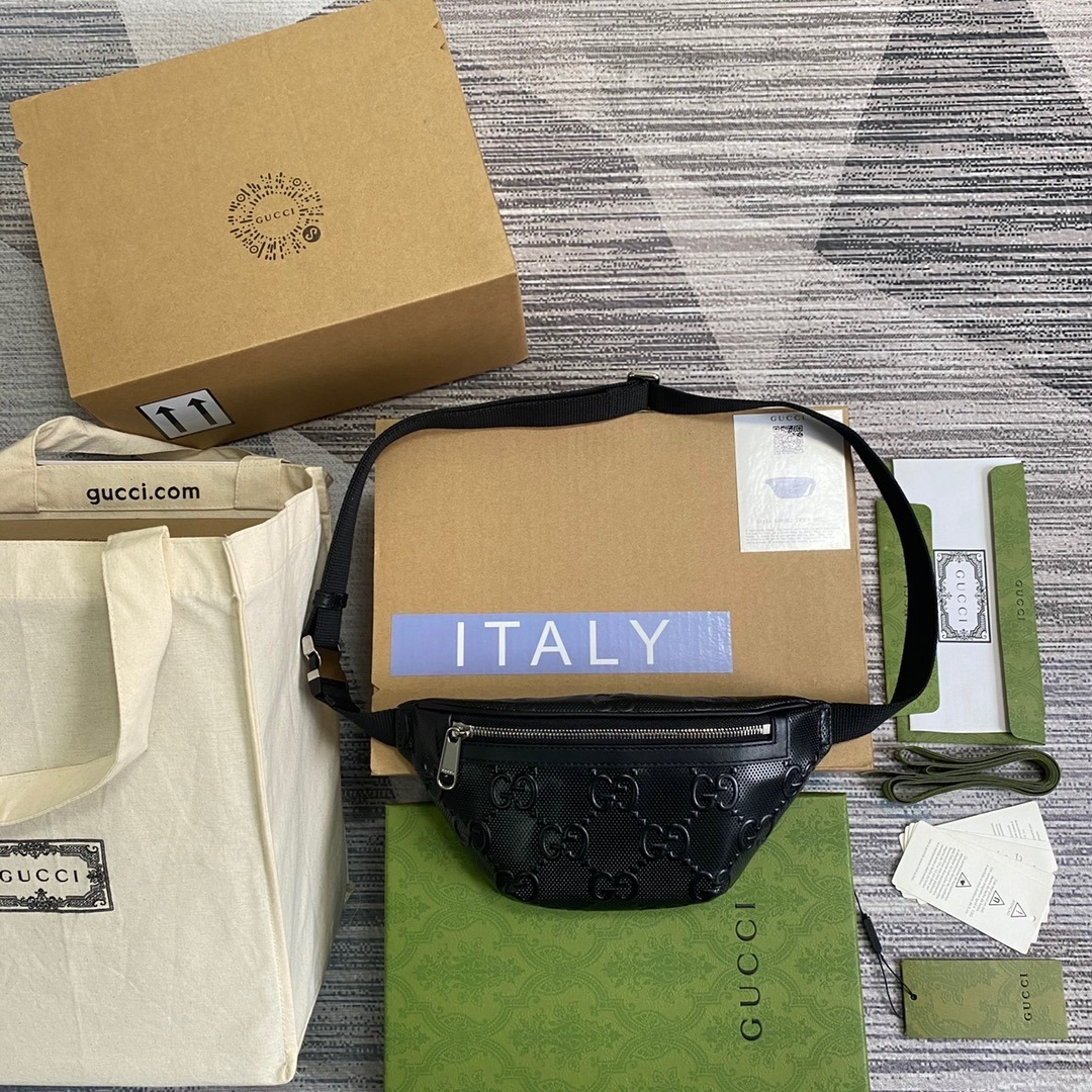 1:1 Replica Gucci GG Embossed Belt Bag Black GG Embossed For Men 9.1in/23cm GG 658582 1W3CN 1000 - Image 2
