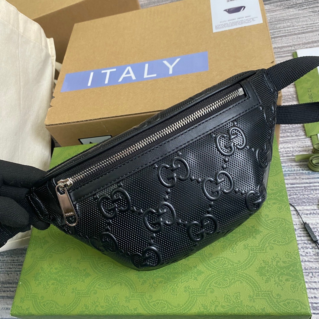 1:1 Replica Gucci GG Embossed Belt Bag Black GG Embossed For Men 9.1in/23cm GG 658582 1W3CN 1000