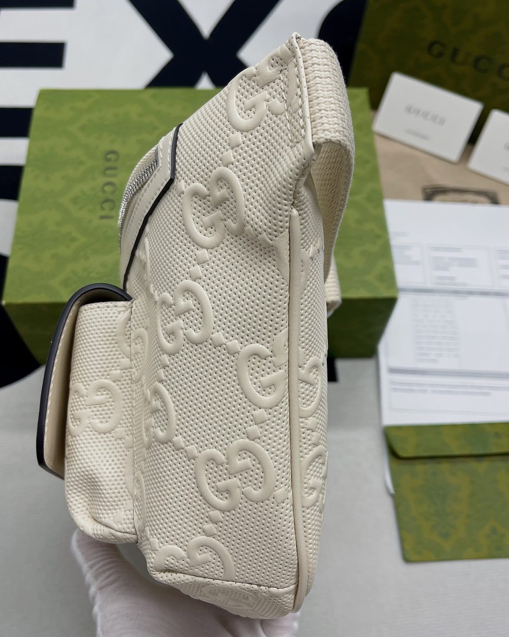 1:1 Replica Gucci GG Embossed Belt Bag White GG Embossed For Men  11in/28cm GG