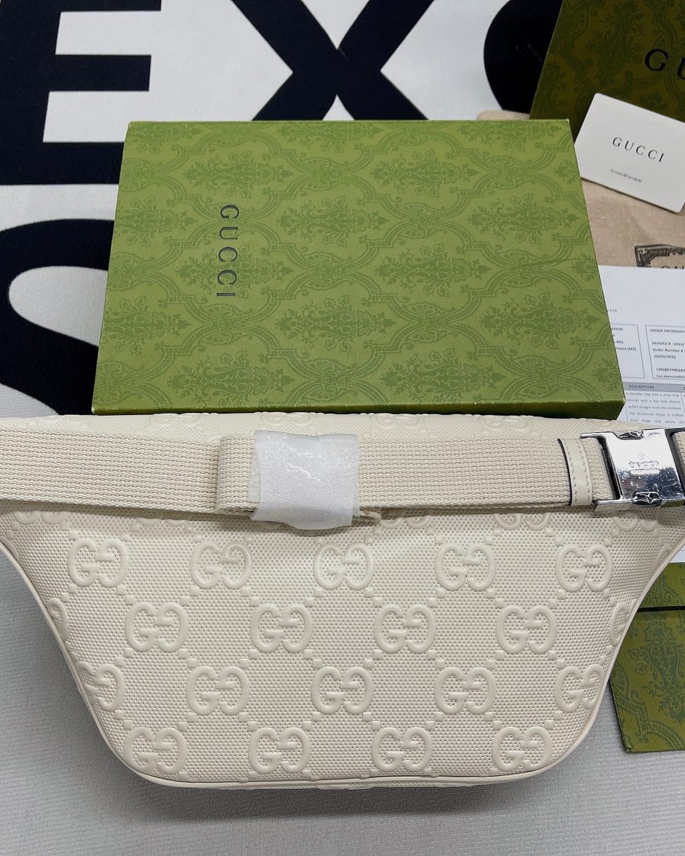 1:1 Replica Gucci GG Embossed Belt Bag White GG Embossed For Men  11in/28cm GG