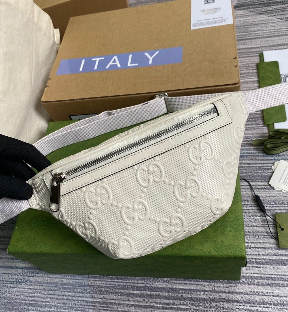 1:1 Replica Gucci GG Embossed Belt Bag White GG Embossed For Men  9.1in/23cm GG 658582 1W3CN 9022