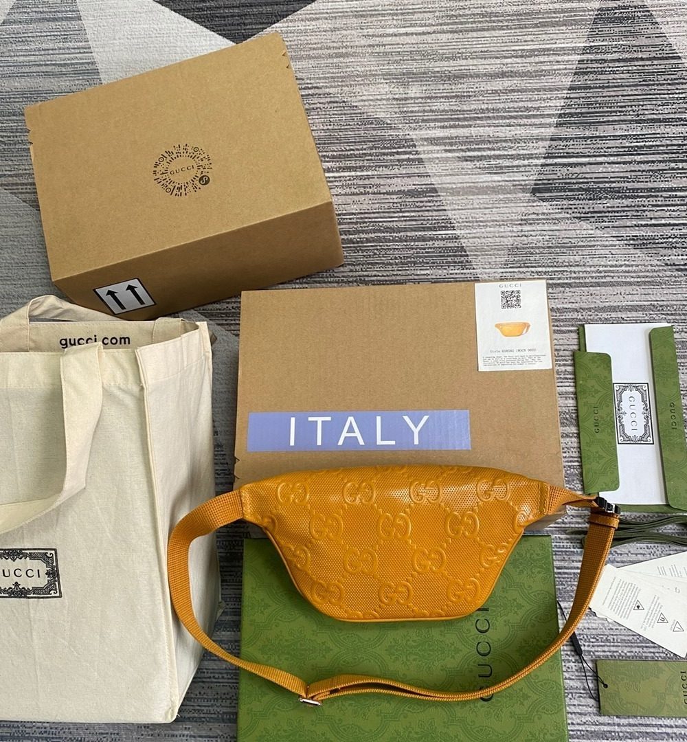 1:1 Replica Gucci GG Embossed Belt Bag Yellow GG Embossed For Men  9.1in/23cm GG
