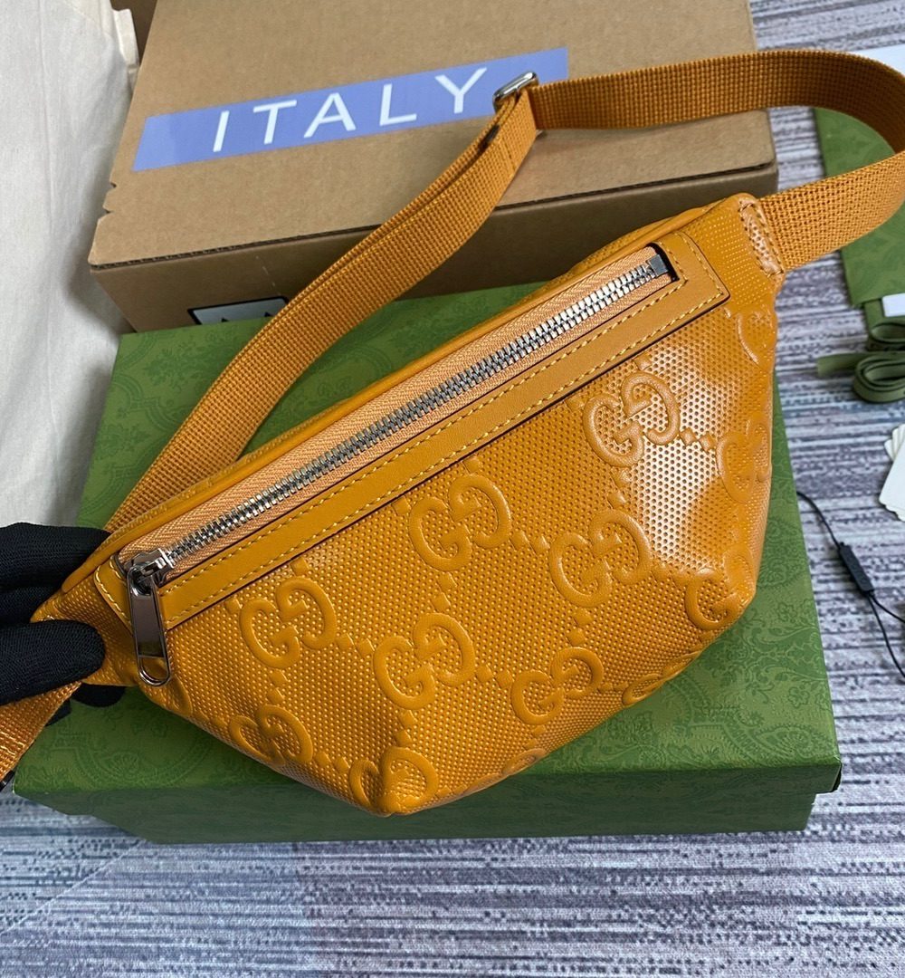 1:1 Replica Gucci GG Embossed Belt Bag Yellow GG Embossed For Men  9.1in/23cm GG