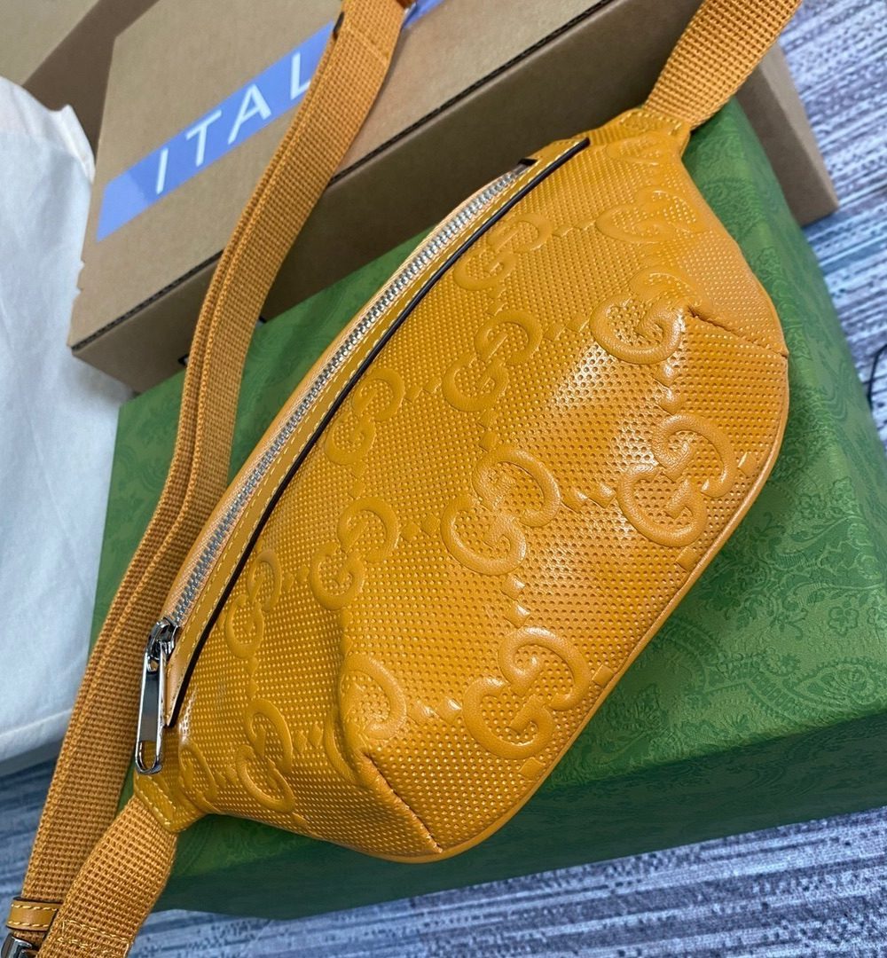 1:1 Replica Gucci GG Embossed Belt Bag Yellow GG Embossed For Men  9.1in/23cm GG