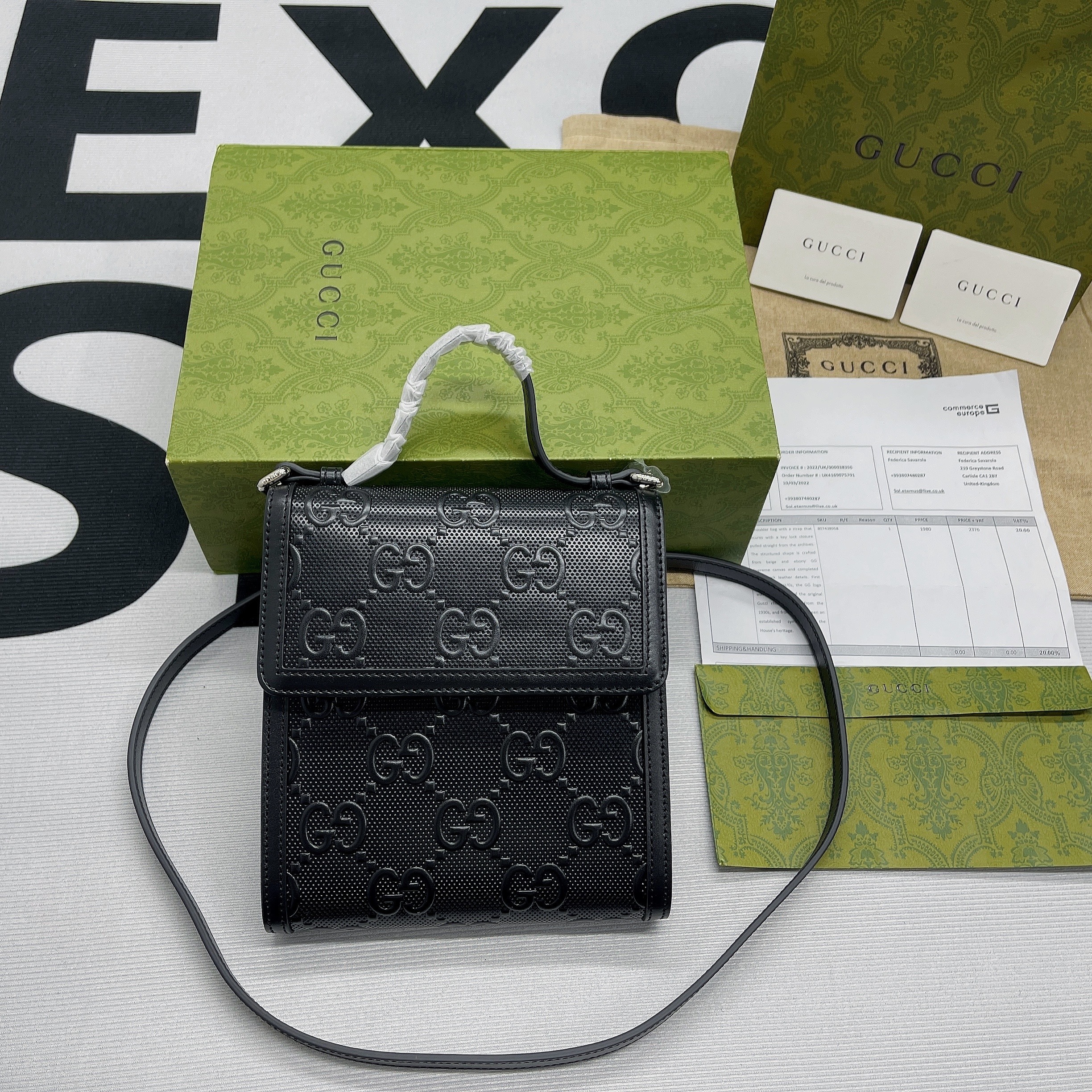 1:1 Replica Gucci GG Embossed Messenger Bag Black GG Embossed For Men 8.1in/20.5cm GG 625782 1W3AN 1000465 - Image 6