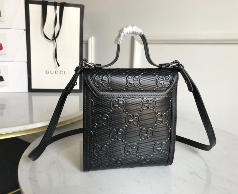 1:1 Replica Gucci GG Embossed Messenger Bag Black GG Embossed For Men 8.1in/20.5cm GG 625782 1W3AN 1000465