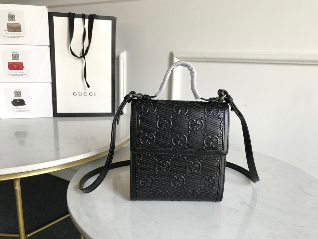 1:1 Replica Gucci GG Embossed Messenger Bag Black GG Embossed For Men 8.1in/20.5cm GG 625782 1W3AN 1000465