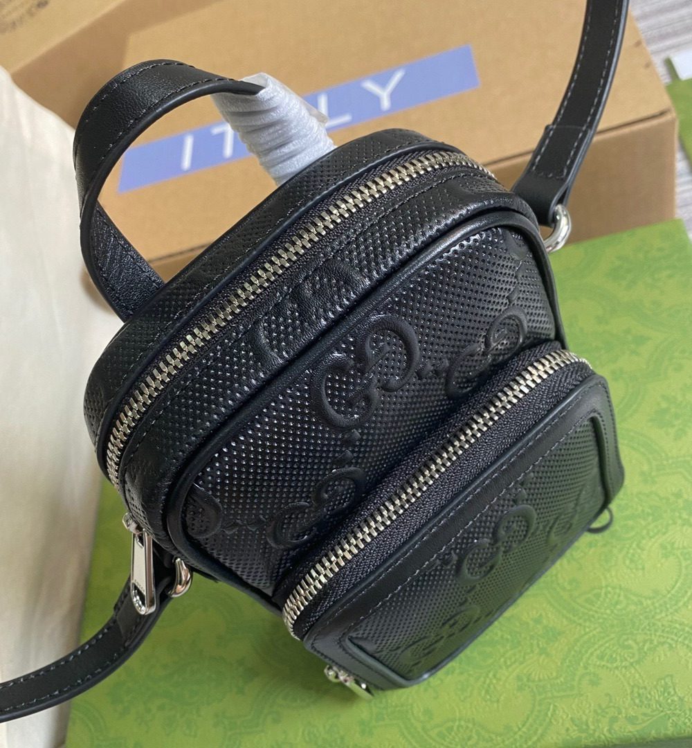1:1 Replica Gucci GG Embossed Mini Bag Black GG Embossed For Men 6.7in/17cm GG 658553 1W3AN 1000