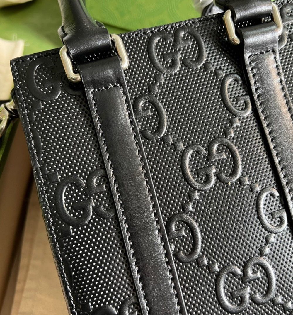 1:1 Replica Gucci GG Embossed Mini Tote Bag Black GG Embossed For Men  7.9in/20cm GG 696010 1W3CN 1000