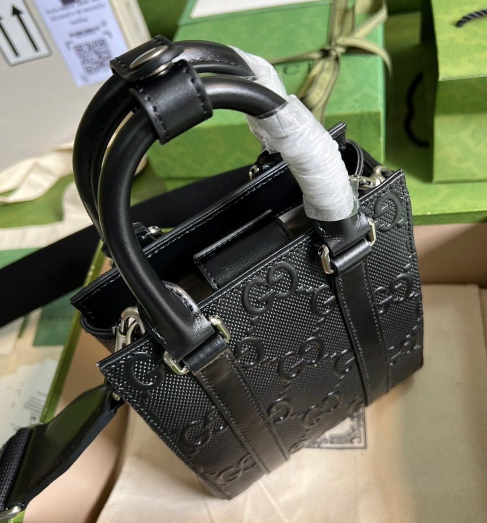 1:1 Replica Gucci GG Embossed Mini Tote Bag Black GG Embossed For Men  7.9in/20cm GG 696010 1W3CN 1000