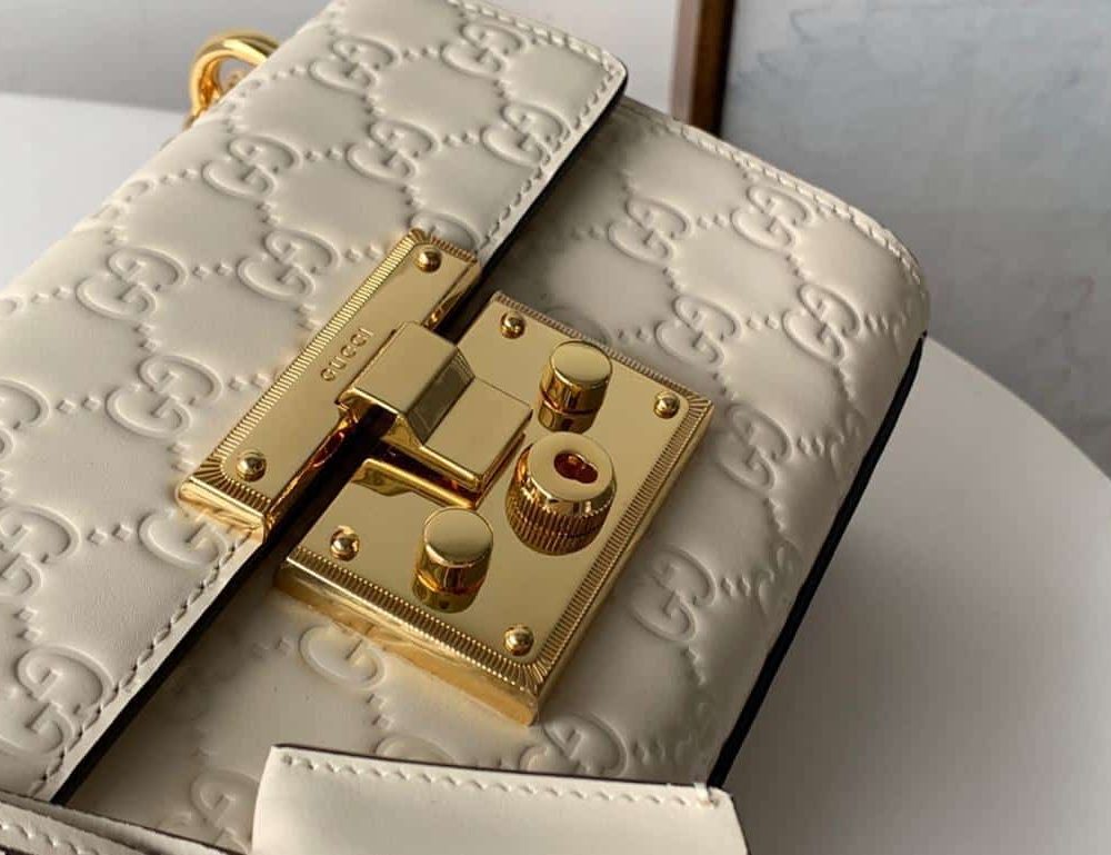 1:1 Replica Gucci GG Embossed Padlock Shoulder Bag White Milky For Women 8in/20cm