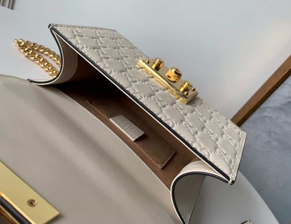 1:1 Replica Gucci GG Embossed Padlock Shoulder Bag White Milky For Women 8in/20cm