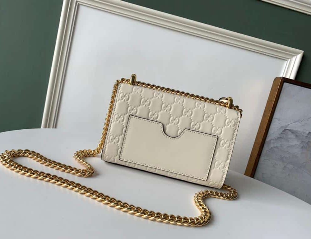 1:1 Replica Gucci GG Embossed Padlock Shoulder Bag White Milky For Women 8in/20cm